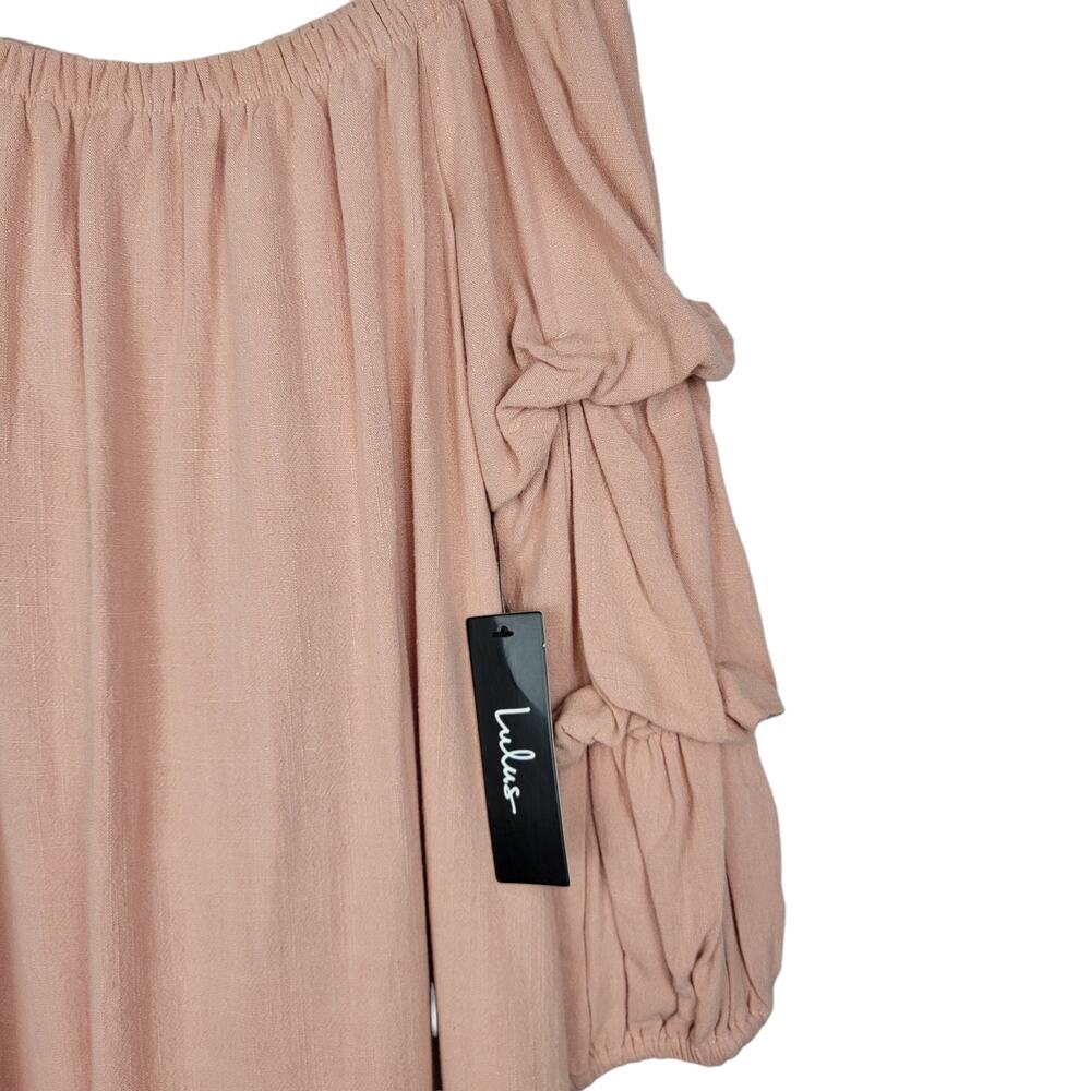 LULUS Off-Shoulder Pale Peach Linen Blend Dress NEW - Size XS - Picture 3 of 9